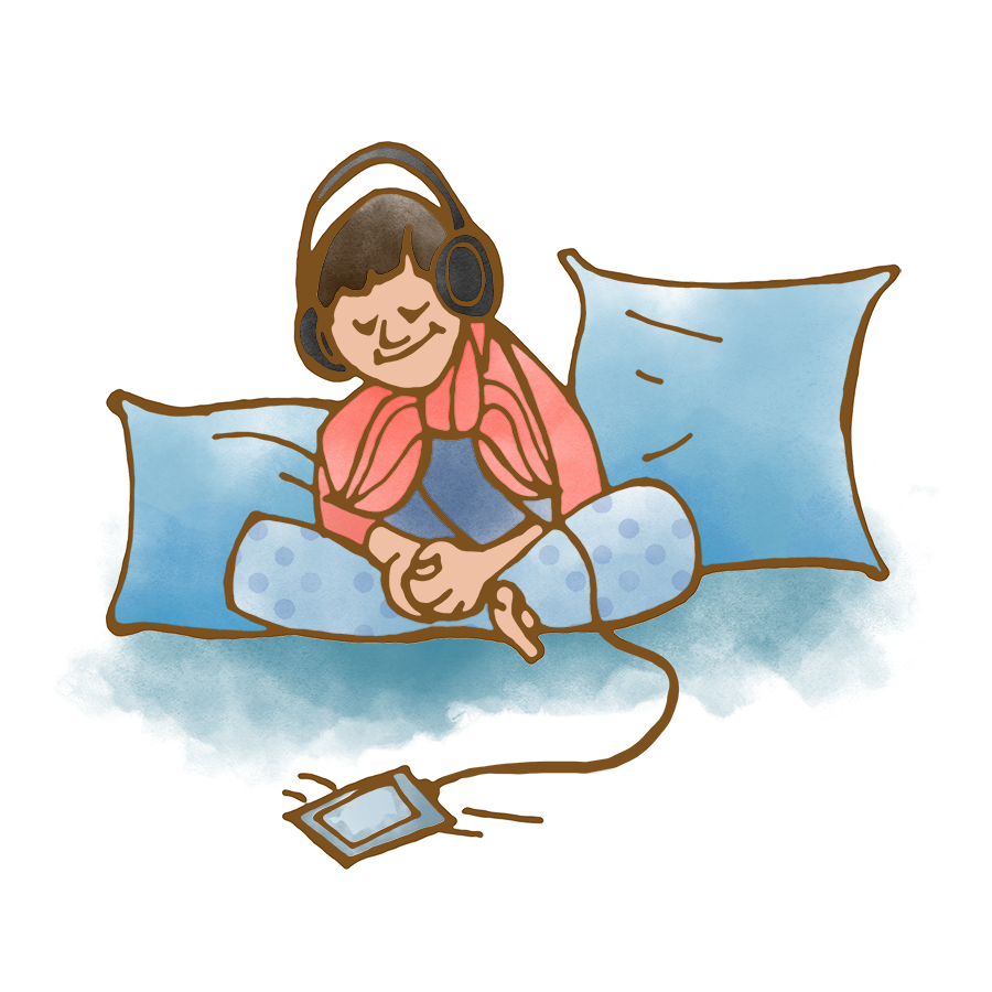 Boy Listening on Headphones Square No Background