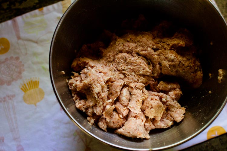 spices mixed into sausage