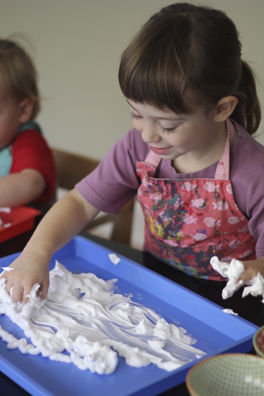 spreading-shaving-cream-?-preparing-to-make-Magical-Marbled-Paper